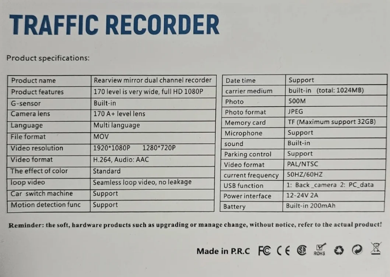Cameră de Bord Auto Triplă WiFi, Full HD, Unghi 170°, Gri - imagine 3