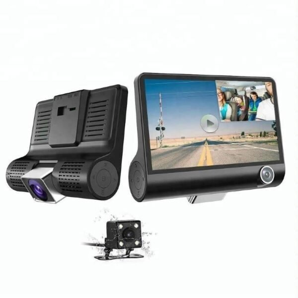 Cameră Video Auto Triplă DVR, Full-HD, 3 Camere – Față/Spate/Interior