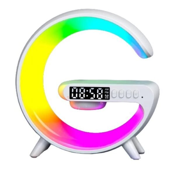 Lampă RGB G63 cu ceas cu alarmă, lumină și sunet, difuzor Bluetooth și încărcător rapid wireless
